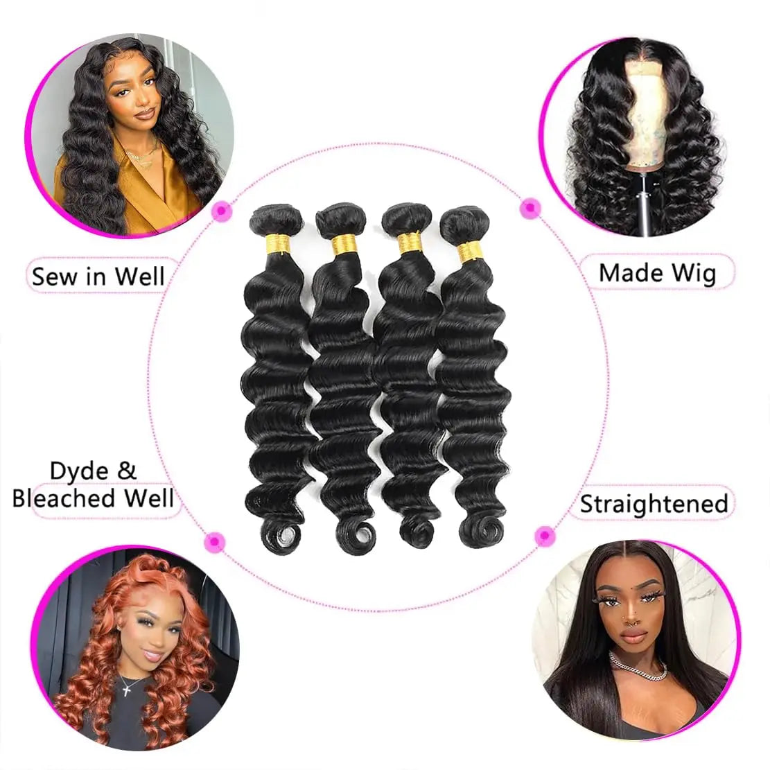 Loose Deep Wave Bundles Human Hair 3 Bundles 22 24 26 Inch 100% Unprocessed Human Hair Can Be Dyed and Bleached Natural Black