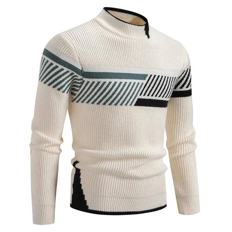High Quality Men's New Autumn and Winter Casual Warm Color Block Sweater Knit Tops Man Clothes