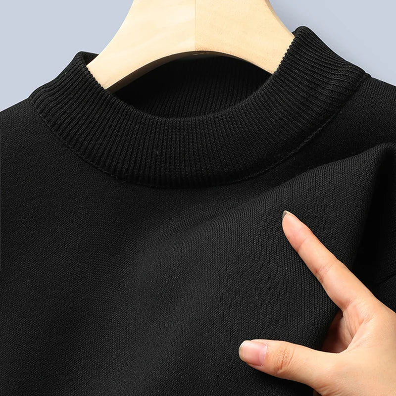 Sweater Men Autumn Winter Jumper Fleece Thickened New Korean Knitwear O-neck Solid White Black Cold Blouse Bottom Shirt Clothes
