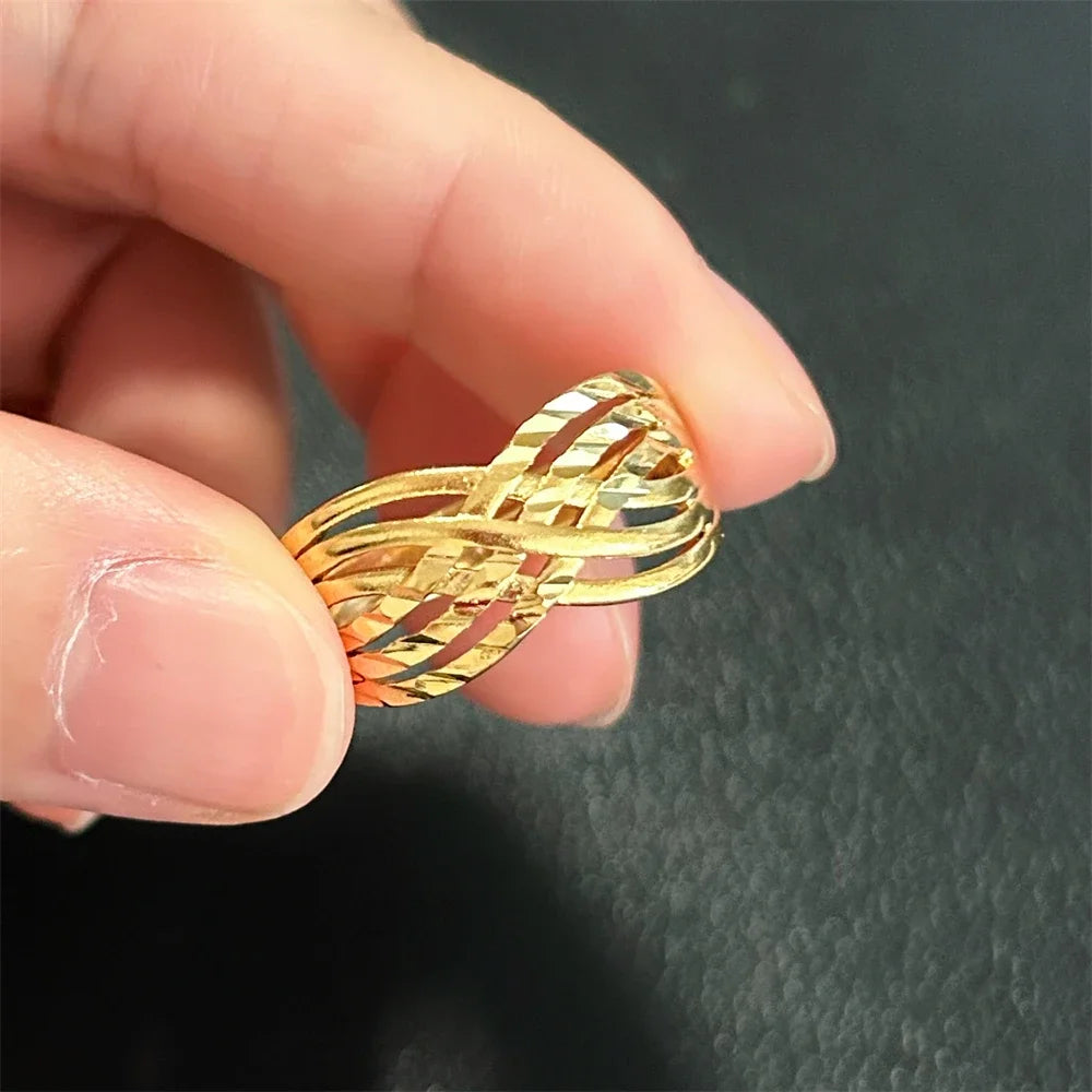 Engagement Rings for Women Lady Gold Plated Cross Lines Finger Ring Adjustable Anillos Wedding Band Jewelry Accessories Bijoux