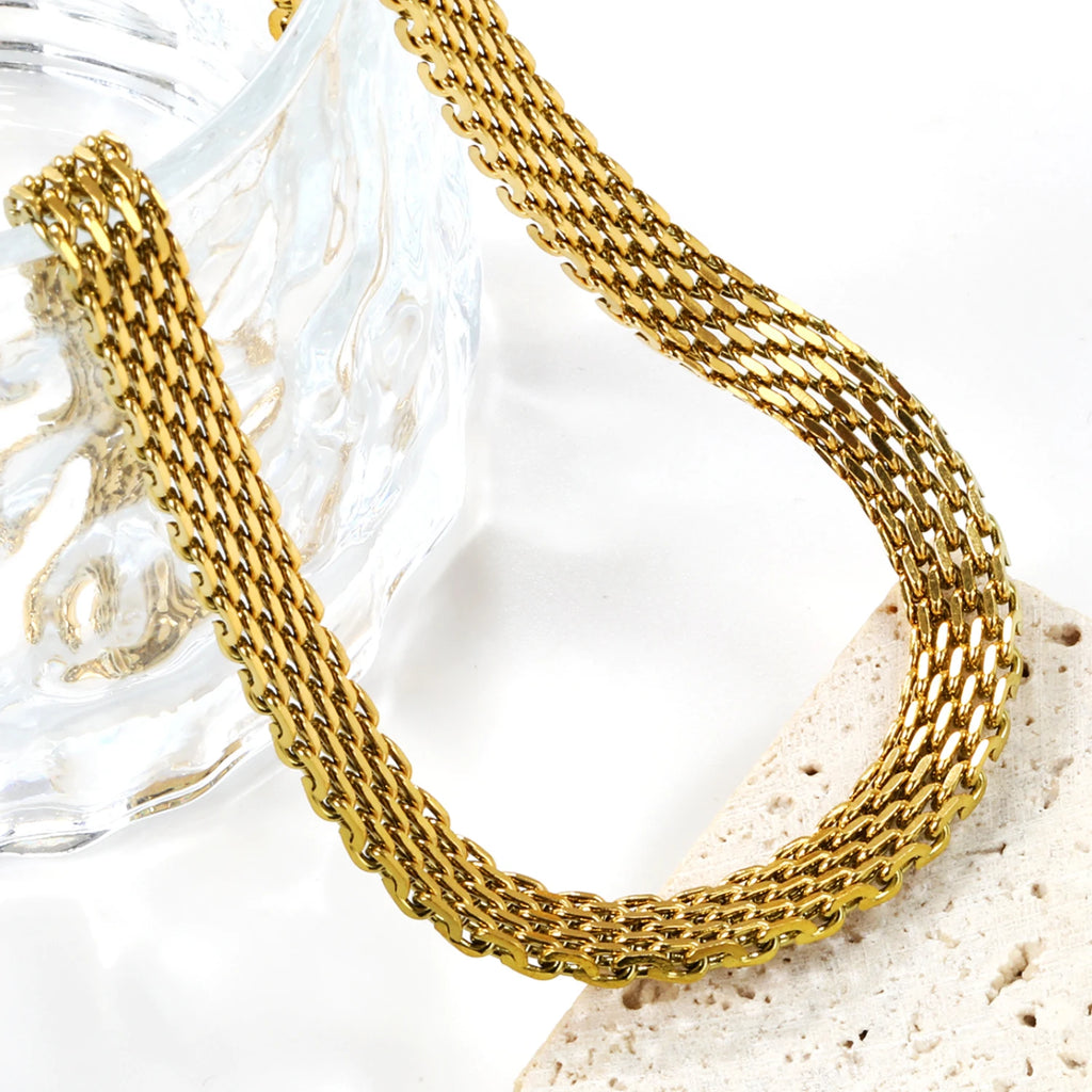 LUXUKISSKIDS Casual 8mm Width Weave Chain Necklace Gold Plated PVD Neck Chains Jewelry for Men/Woman Stainless Steel Accessories