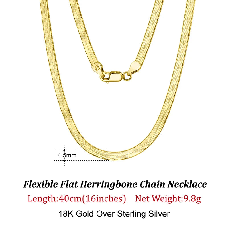 ORSA JEWELS 925 Sterling Silver 3mm Gold Flexible Flat Chain Herringbone Snake Chain Necklace for Women Neck Chain Jewelry SC35