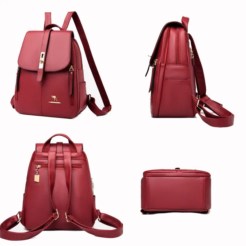 Luxury Women Leather Backpacks for Girls Casual Daypack Black Vintage Backpack School Bags for Girls Rucksack