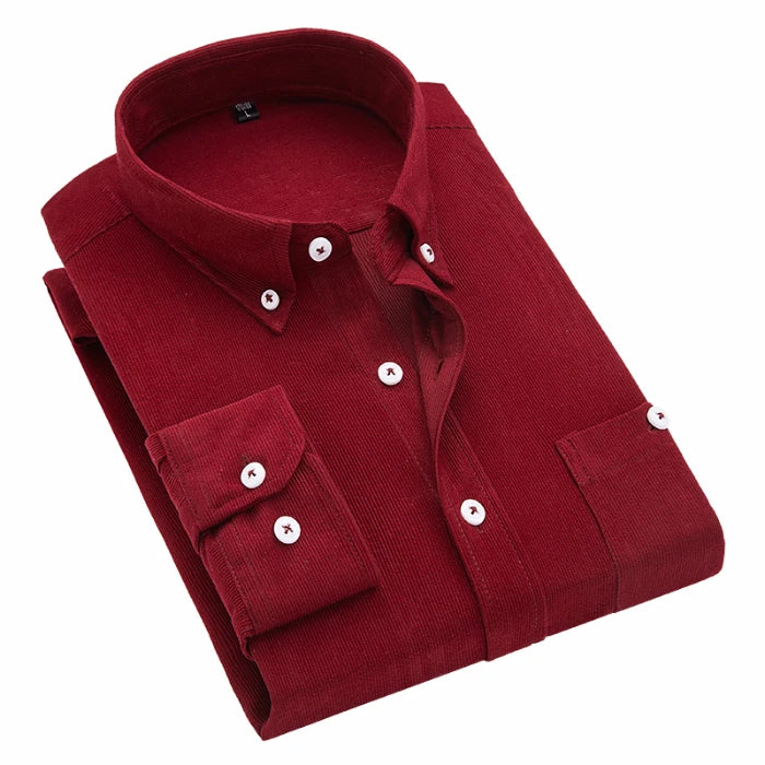 New Multicolor Men Corduroy Shirts Long Sleeve Casual Regular Fit Business Dress Shirts Male Comfortable Pocket Fashion Clothes