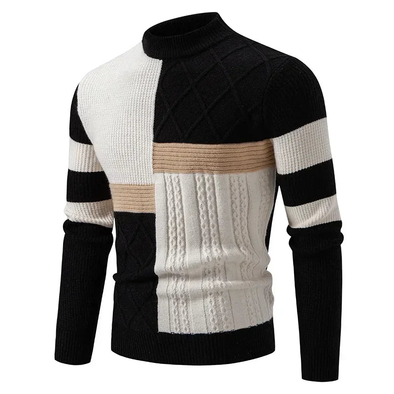 2025 High Quality Men's New Autumn and Winter Casual Warm Color Block Sweater Knit Tops Man Clothes