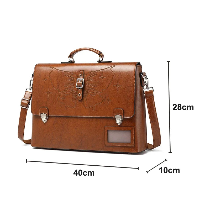 Genuine Leather Women Tote Bag College Style School Bag Vintage Women's Backpack 16 Inch Computer Cowhide Shoulder Bags 633