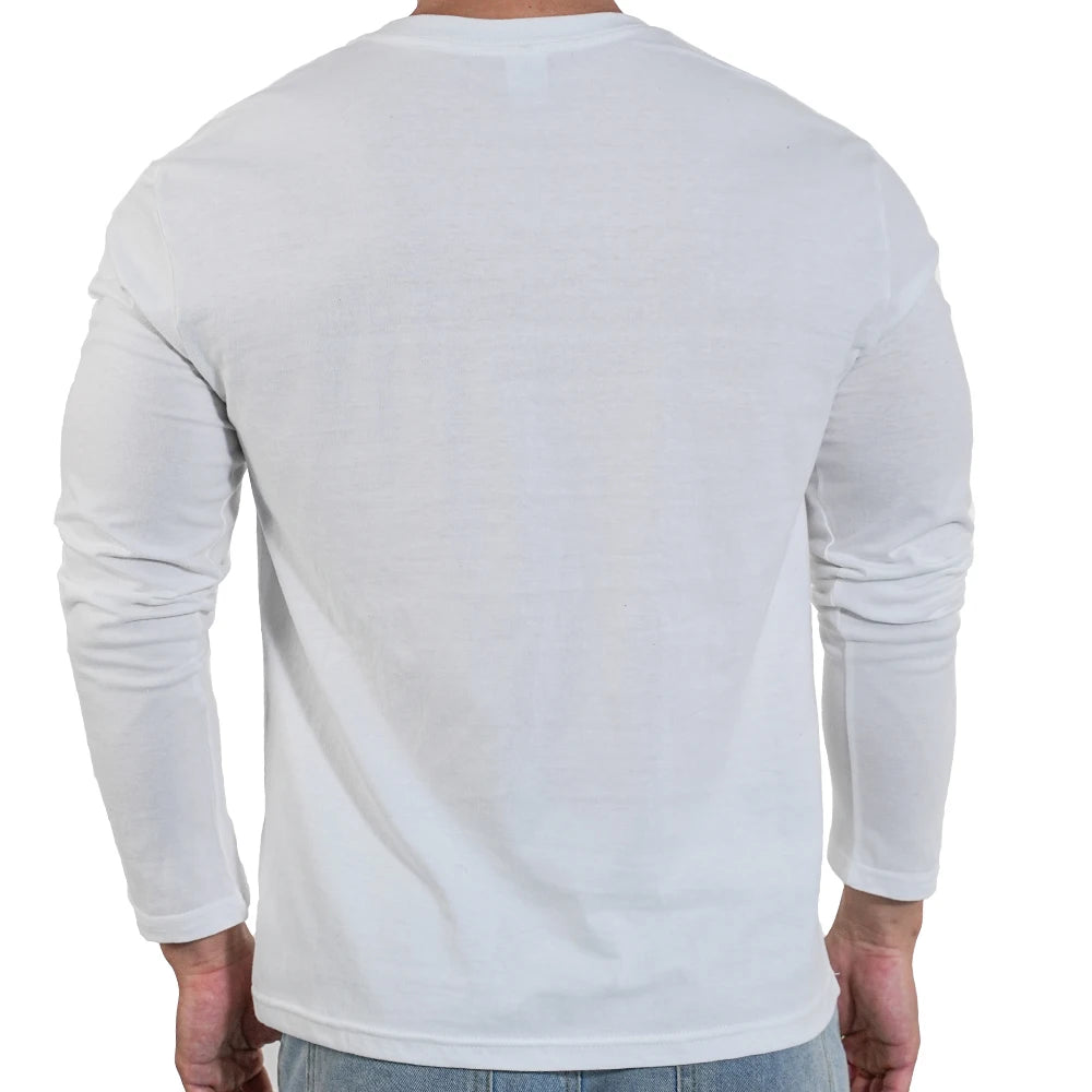 Black White Men's Long Sleeve T Shirt Crew Round Neck Casual Cotton Tops M-3XL Man Plus Size T-Shirt Clothes High Stretch