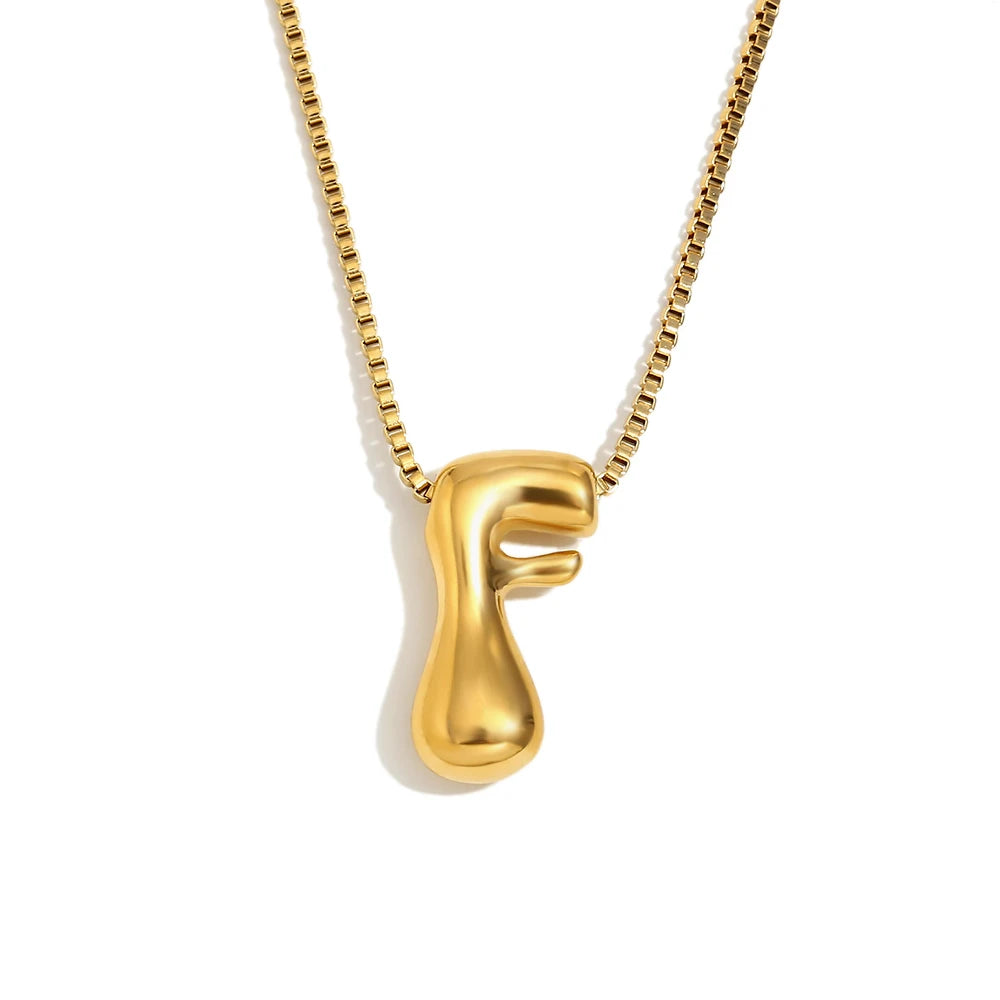 E.B.belle Large Size Bubble 26 Letter Pendant Necklace 18K Gold Plated Hypoallergenic Decoration Alphabet Neck Jewelry