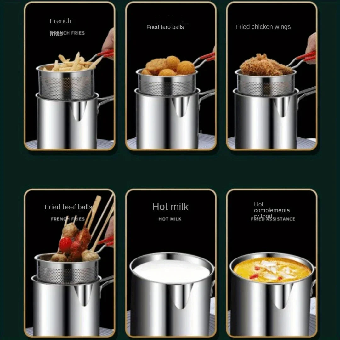 1200ML Chicken Fried Pot with Strainer Basket French Fries Fryer 304 Stainless Steel for French Fries Chicken Fry