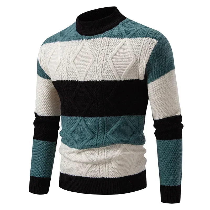 2025 High Quality Men's New Autumn and Winter Casual Warm Color Block Sweater Knit Tops Man Clothes