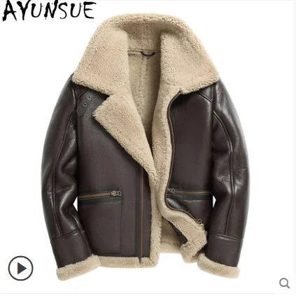 AYUNSUE Natural Sheepskin Wool Coat 25 Winter Jacket Mens Fur Jackets Coats Motocycle& Biker Genuine Leather Jacket Men Clothes