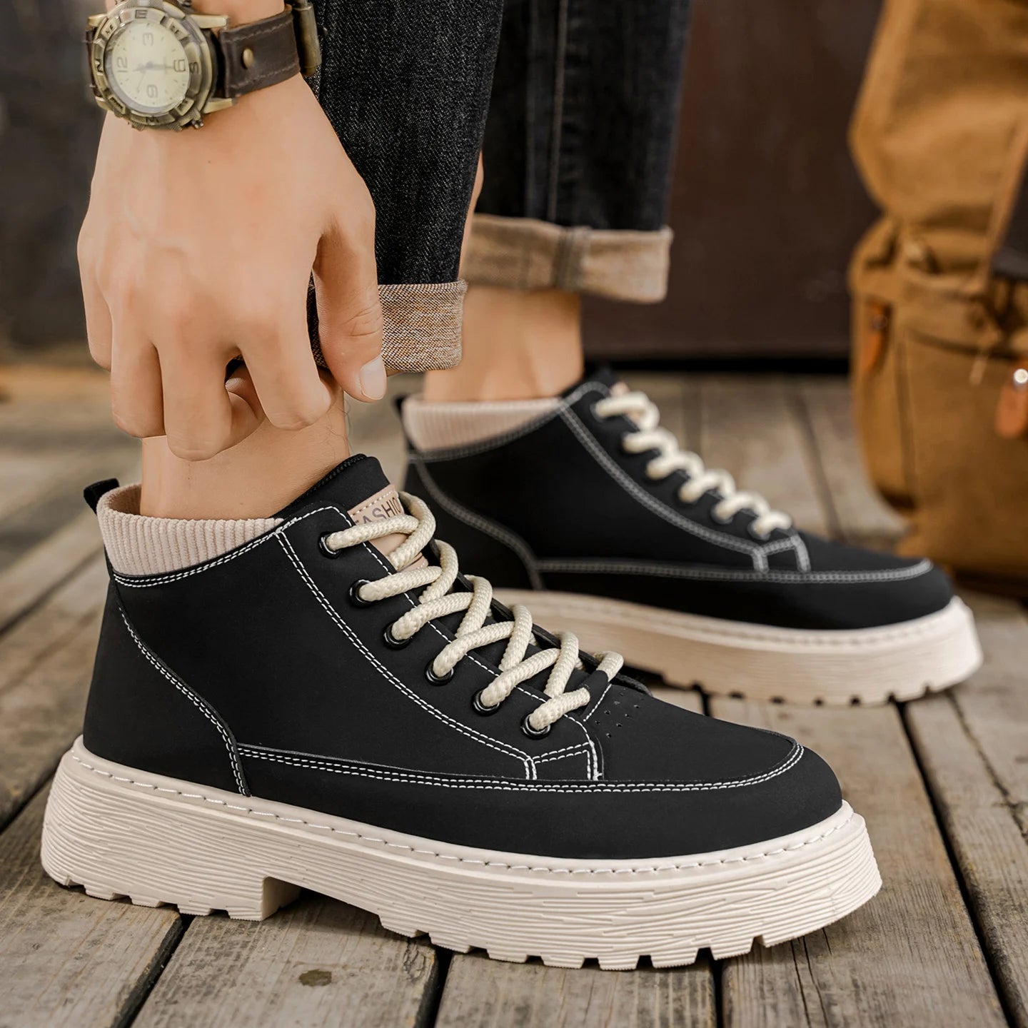 2025 Autumn/Winter High-Top Men's Boots, Anti-Slip and Wear-resistant Casual Leather Shoes, Work Boots