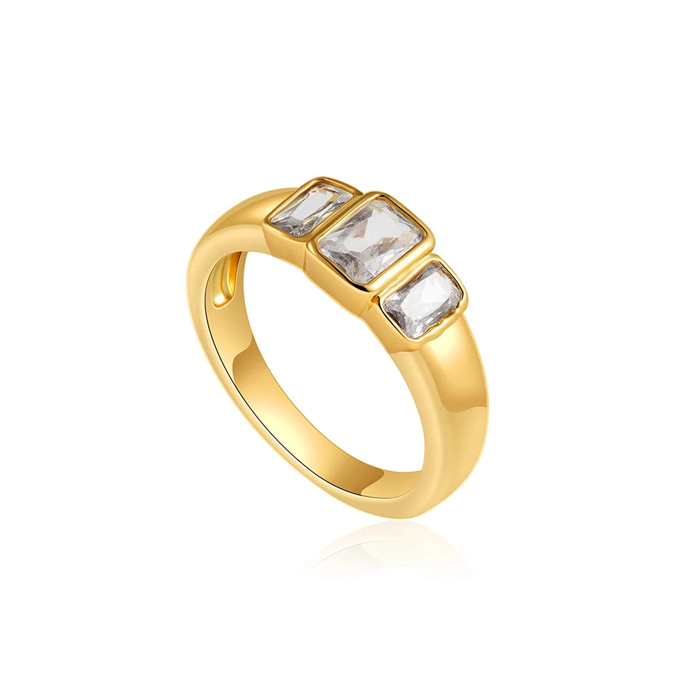Stainless Steel Square Crystal Zircon Rings 18K Gold Plated Waterproof Simple CZ Finger Ring Wedding Jewelry Accessories Anillos