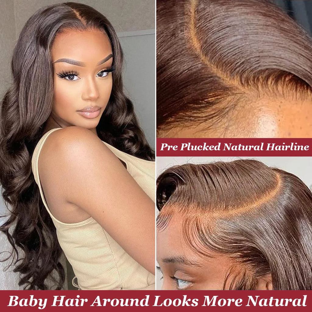 40 Inch #4 Chocolate Brown 200% Density Body Wave 13*4 13*6 HD Transparent Lace Frontal Wig Brazilian Human Hair Wigs For Women