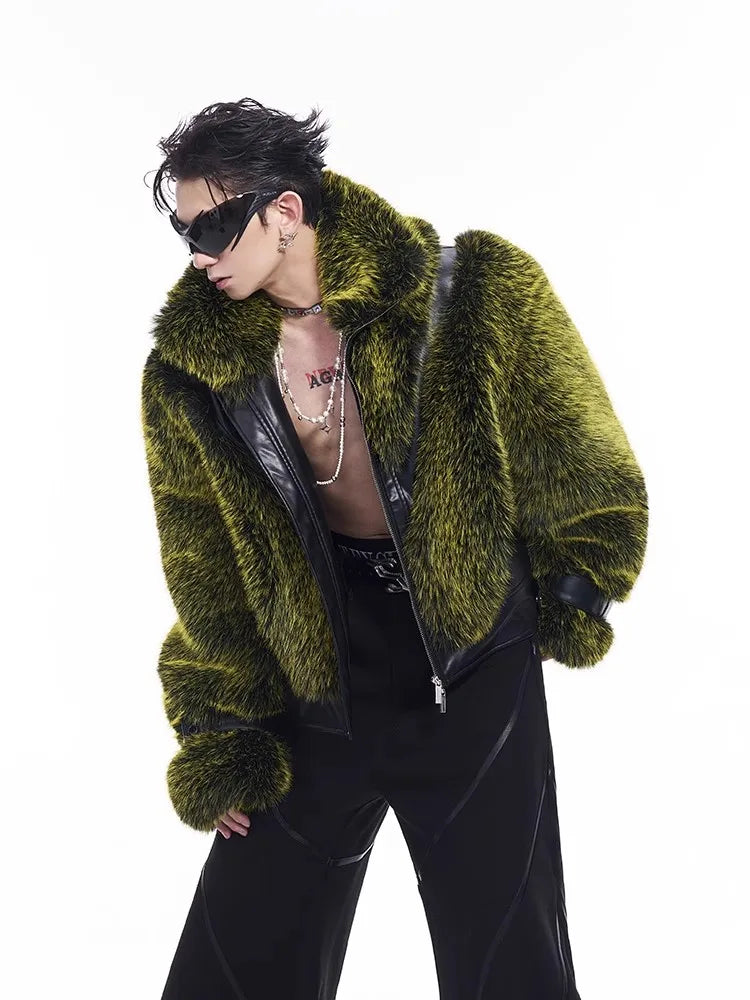 Mauroicardi Autumn Winter Cool Handsome Thick Warm Patchwork Faux Fur Coat Men Luxury Designer Clothes Zip Up Fluffy Jacket 2025