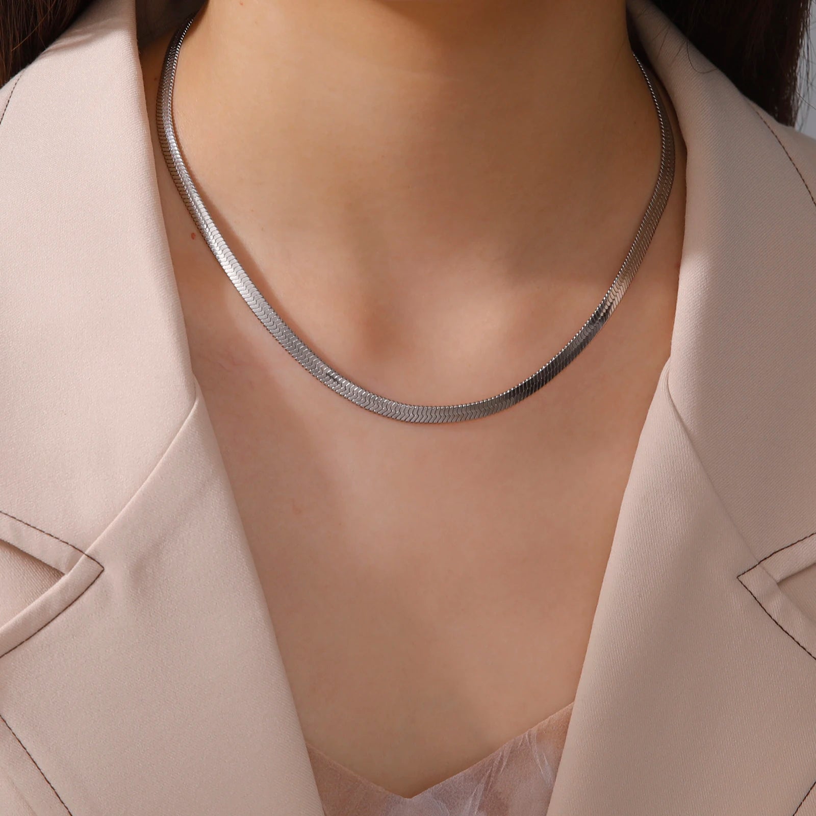 Skyrim Snake Chain Necklace Stainless Steel Gold Color Choker Herringbone Neck Chains for Women Men Jewelry Valentine Gift New