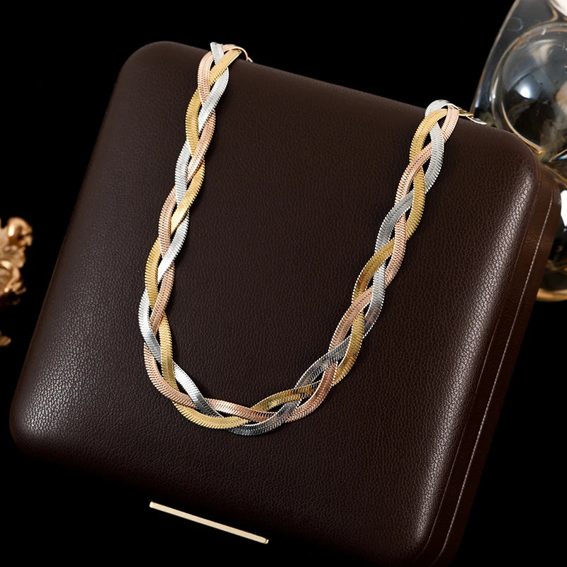 GANEMLY 316L Stainless Steel Black Crystal Necklace For Women Trendy Waterproof Neck Chain 18K Gold Plated Jewelry Femme Gift