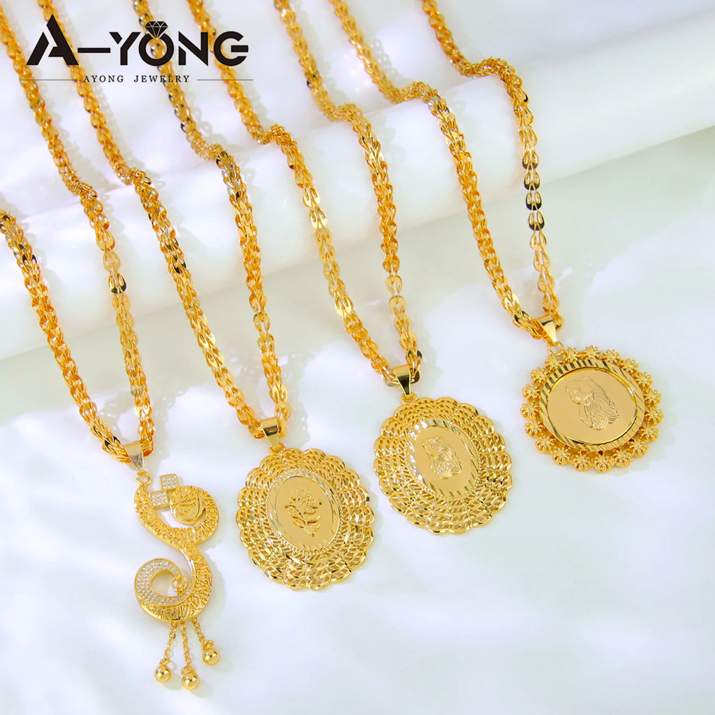 Middle Eastern Muslim Charm Pendant Necklace 21k Gold Plated Dubai Fashion Wedding Neck Chains Algeria Luxury Party Jewelry