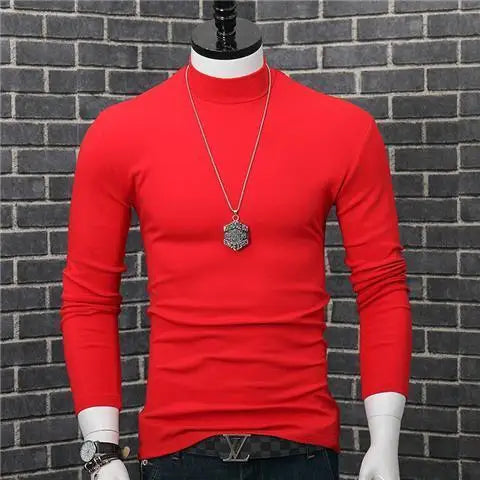 Fashion Men's Autumn Winter T-Shirt Casual Turtleneck High Collar Long Sleeves Solid Color Slim Top Clothes Outerwear Undershirt