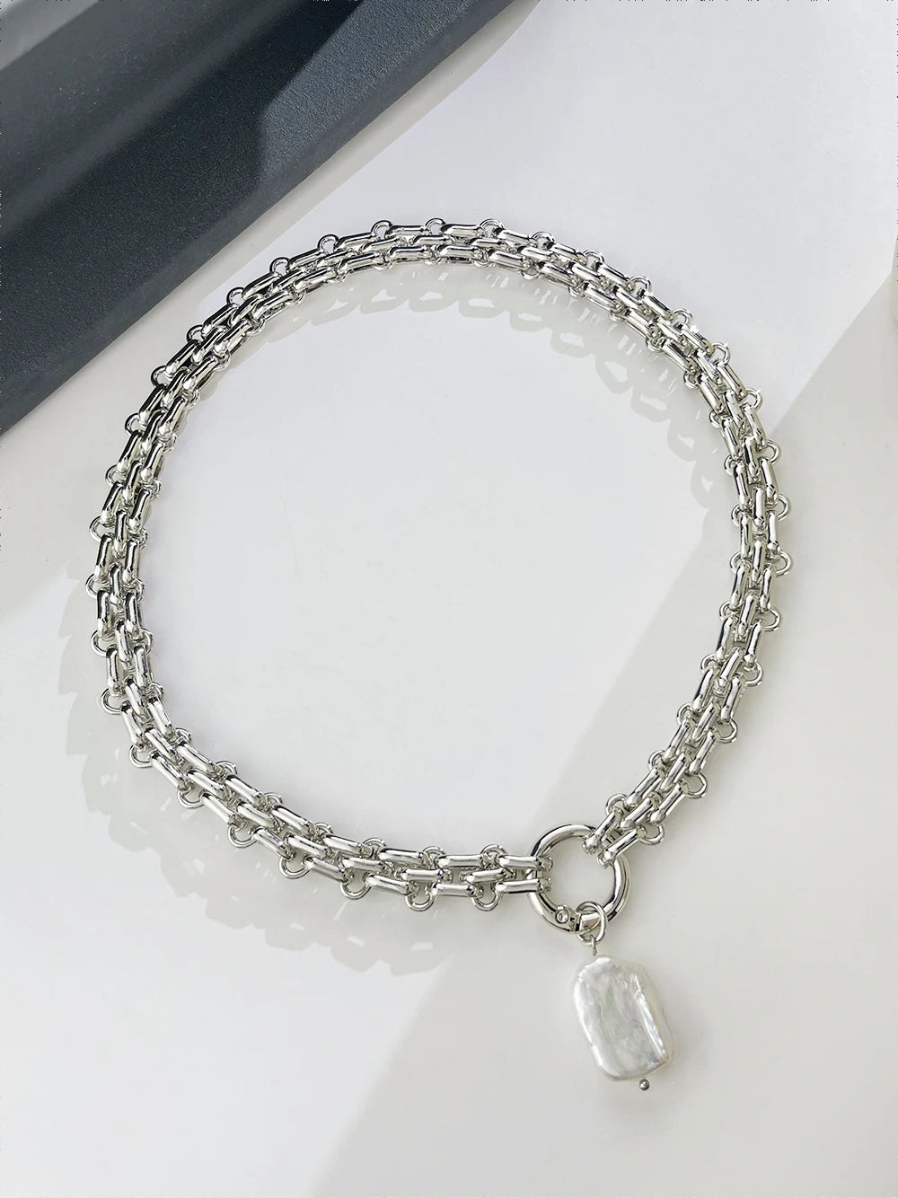 Ghidbk Large Square Natural Freshwater Pearl Pendant Chunky Chain Necklace for Women Vintage Elegant Baroque Pearls Necklaces