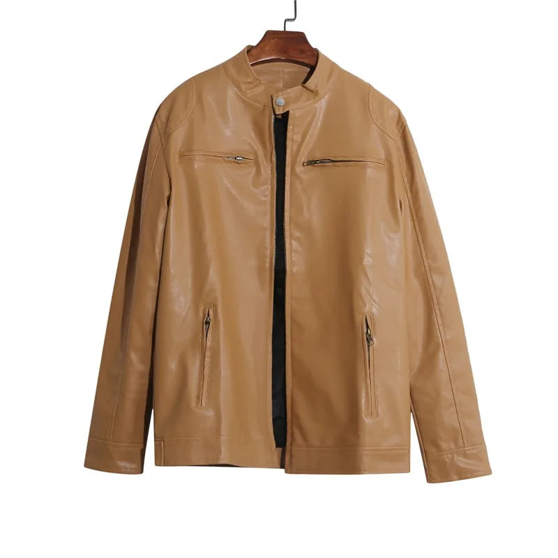 New Top Layer Vintage PU Leather Clothes Men's Stand Collar Motorcycle Clothes Youth Autumn and Winter Jacket Mens Biker Coat
