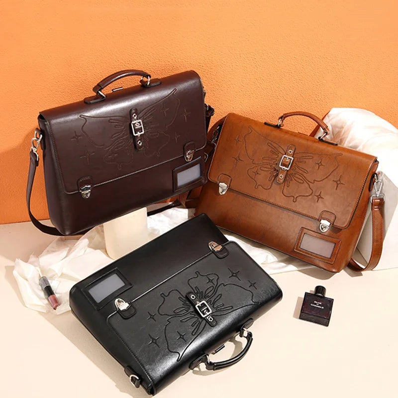 Genuine Leather Women Tote Bag College Style School Bag Vintage Women's Backpack 16 Inch Computer Cowhide Shoulder Bags 633