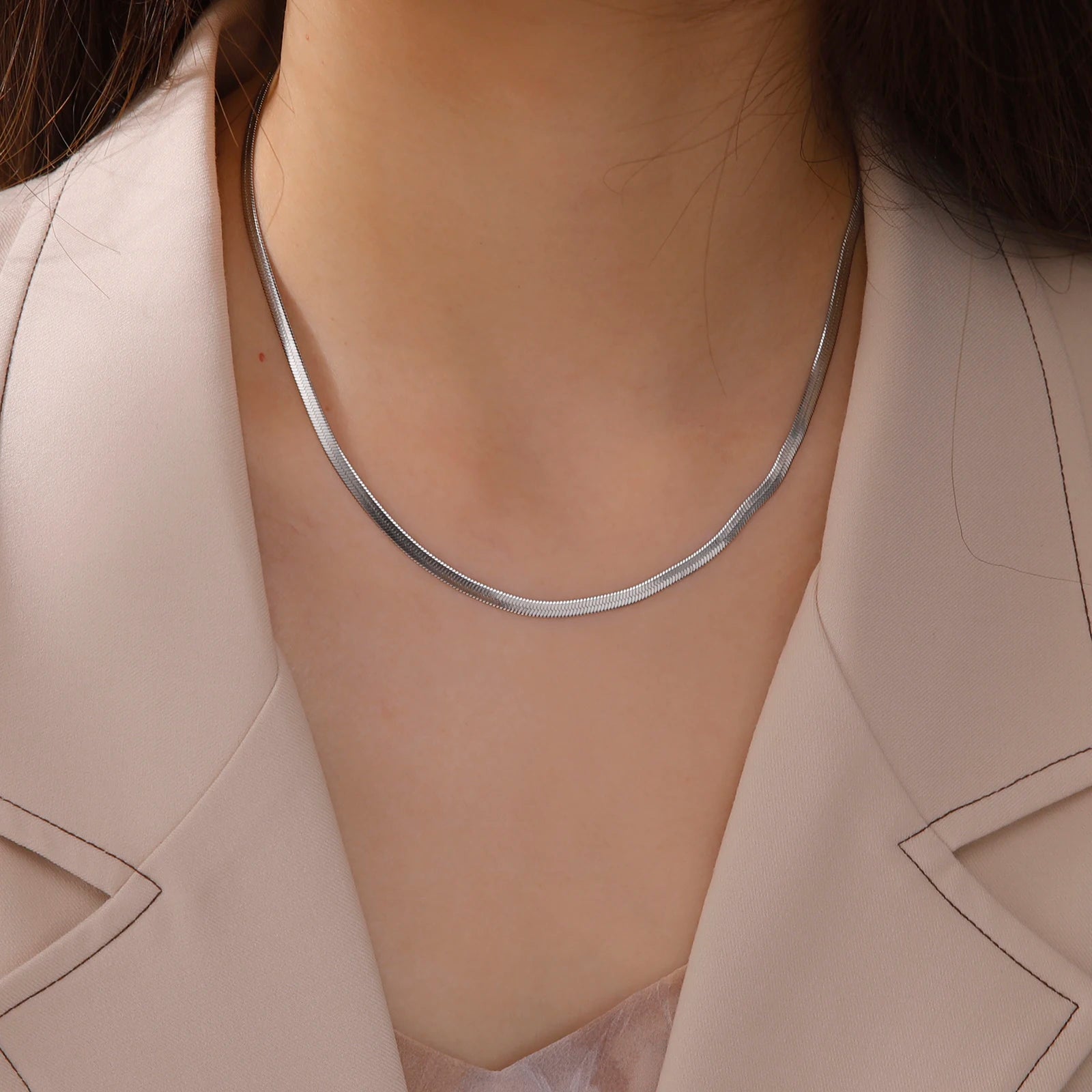 Skyrim Snake Chain Necklace Stainless Steel Gold Color Choker Herringbone Neck Chains for Women Men Jewelry Valentine Gift New