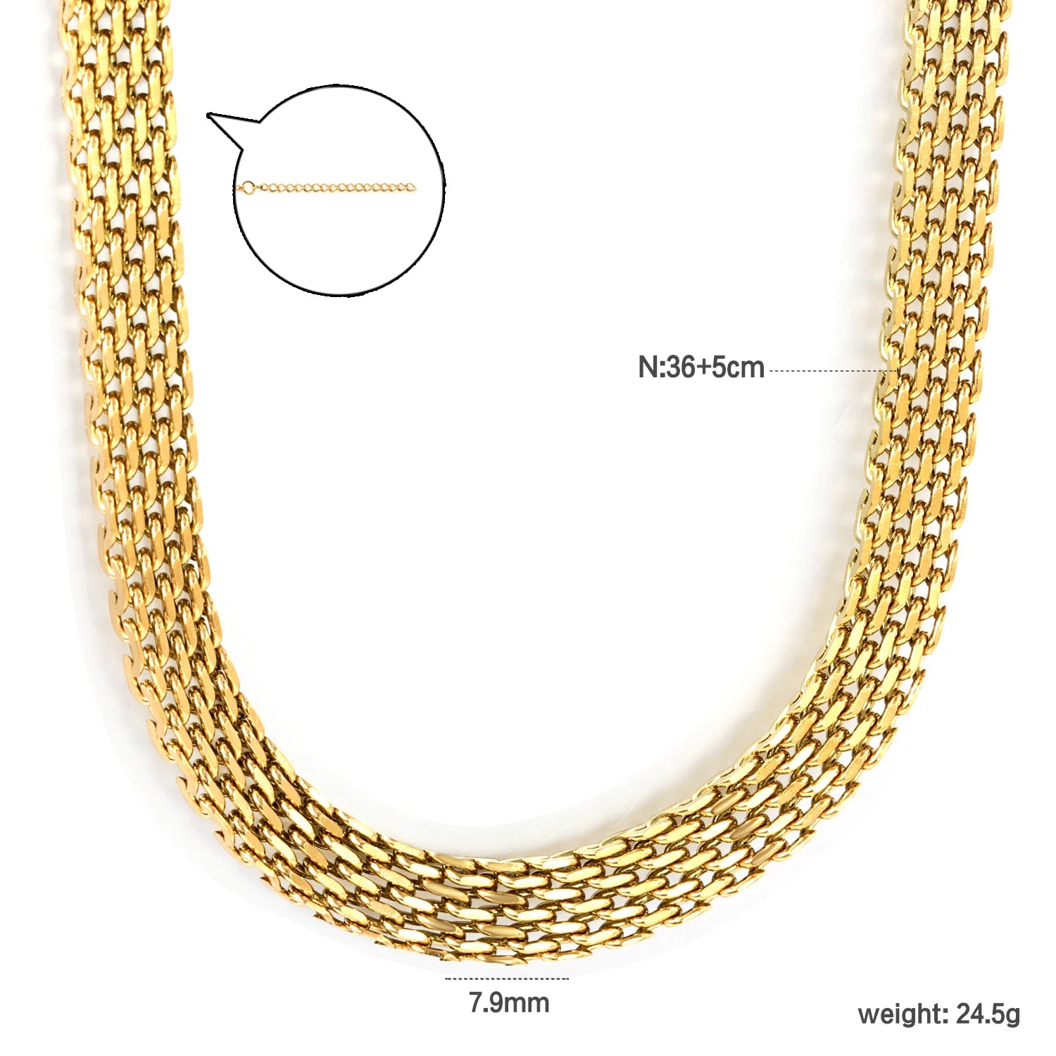 LUXUKISSKIDS Casual 8mm Width Weave Chain Necklace Gold Plated PVD Neck Chains Jewelry for Men/Woman Stainless Steel Accessories
