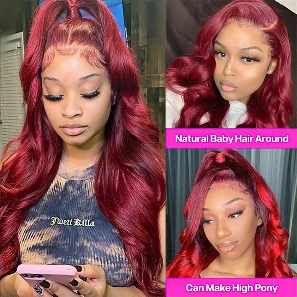 Red Colored 220 Density 99J Burgundy Body Wave Human Hair 13x4 13x6 HD Lace Front Wigs Pre-Plucked Max Hd Lace Wig For Women