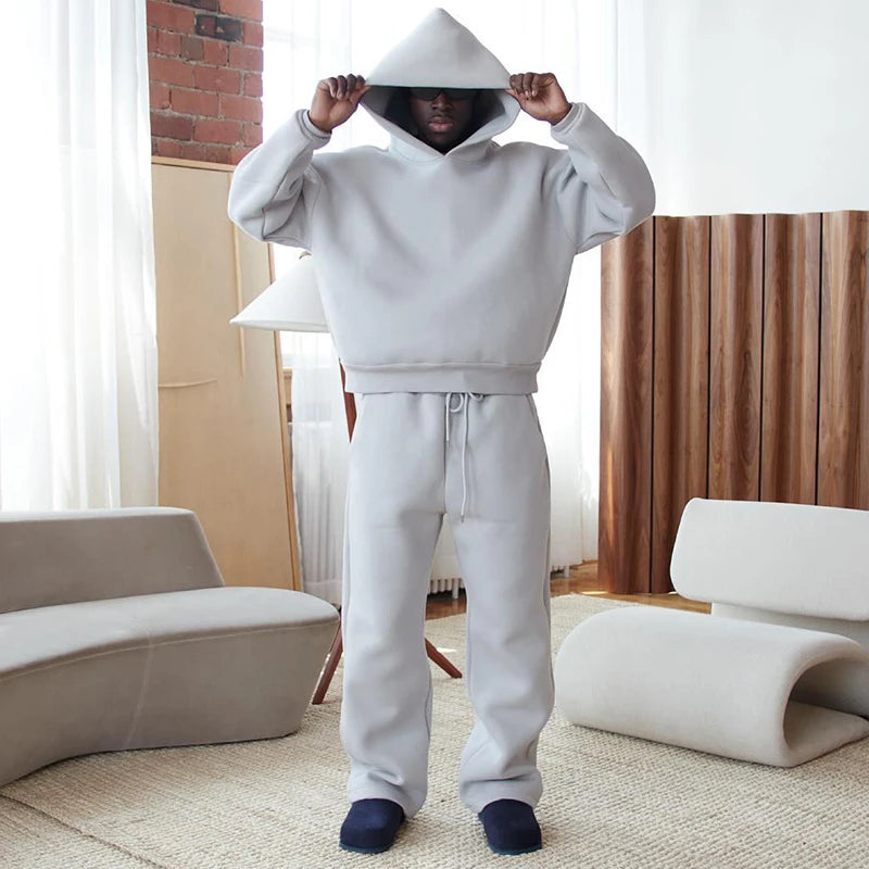 High Street Gothic Solid Color Sweatshirt Suit Punk Harajuku Vintage Hip Hop Rock Pocket Casual Streetwear Y2K Men's Sweatpants