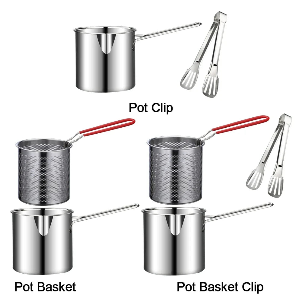 1200ML Chicken Fried Pot with Strainer Basket French Fries Fryer 304 Stainless Steel for French Fries Chicken Fry