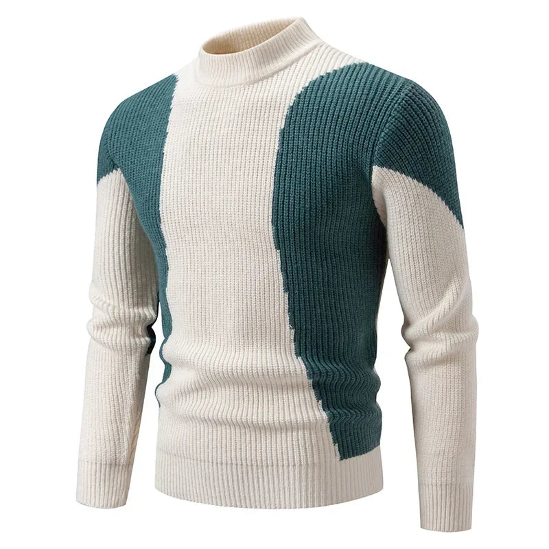 High Quality Men's New Autumn and Winter Casual Warm Color Block Sweater Knit Tops Man Clothes