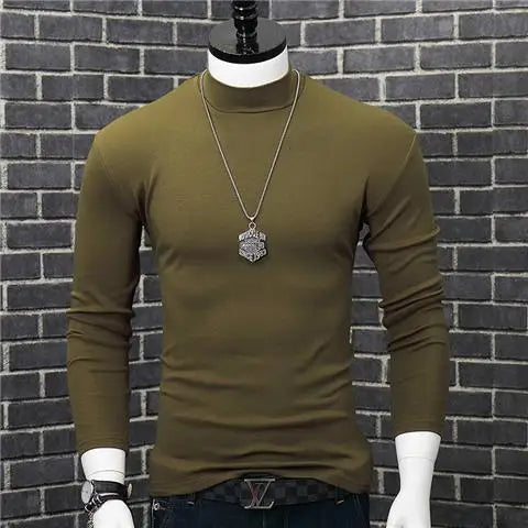 Fashion Men's Autumn Winter T-Shirt Casual Turtleneck High Collar Long Sleeves Solid Color Slim Top Clothes Outerwear Undershirt