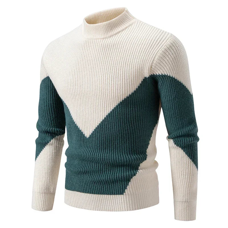 High Quality Men's New Autumn and Winter Casual Warm Color Block Sweater Knit Tops Man Clothes