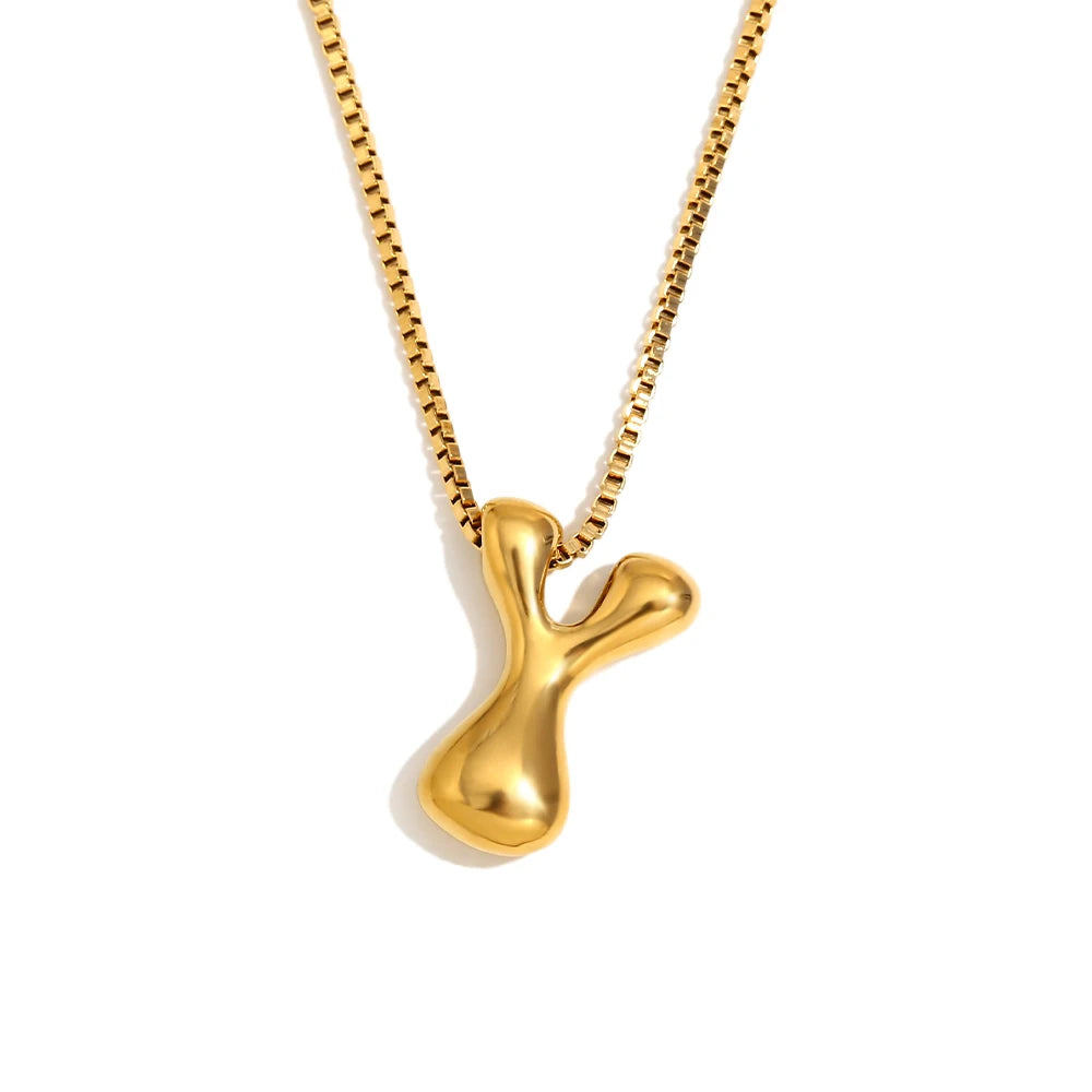 E.B.belle Large Size Bubble 26 Letter Pendant Necklace 18K Gold Plated Hypoallergenic Decoration Alphabet Neck Jewelry