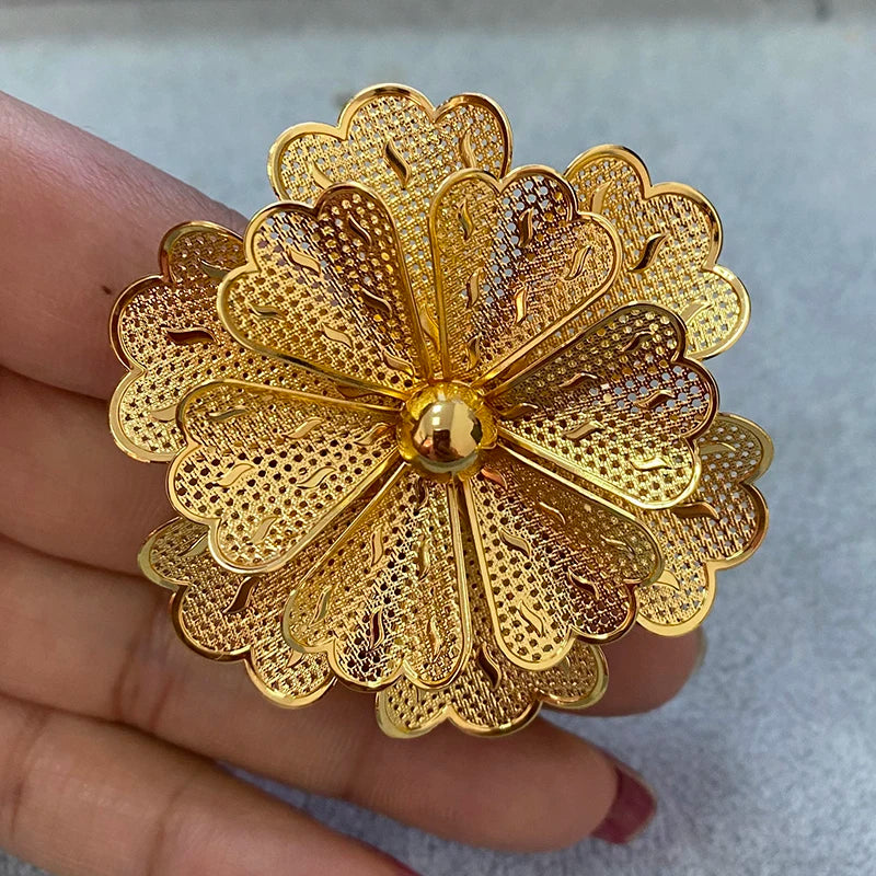 Nigerian Big Flower Indian Ring Dubai Gold Plated Rings  Wedding Ethiopian Luxury Finger Jewelry For Women 2023 Party Gift