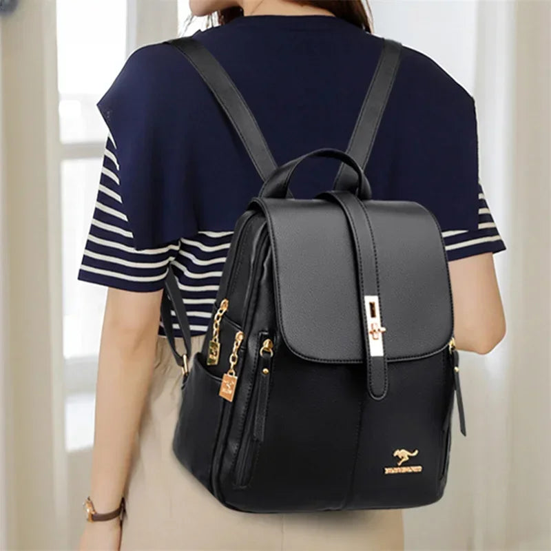 Luxury Women Leather Backpacks for Girls Casual Daypack Black Vintage Backpack School Bags for Girls Rucksack