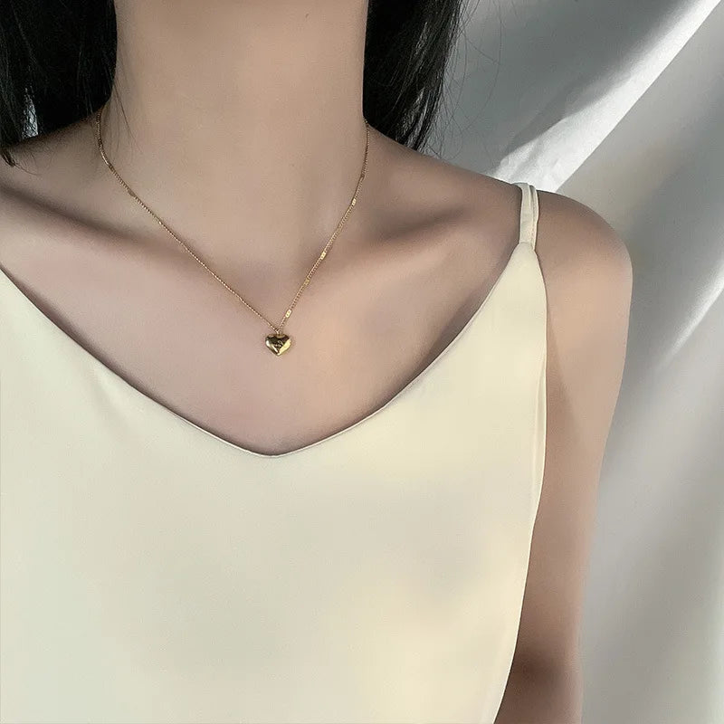 2025 New Titanium Steel Gold plated Love Heart Pendant Necklace For Women Trendy Simple Neck Light luxury Jewelry Gift Choker