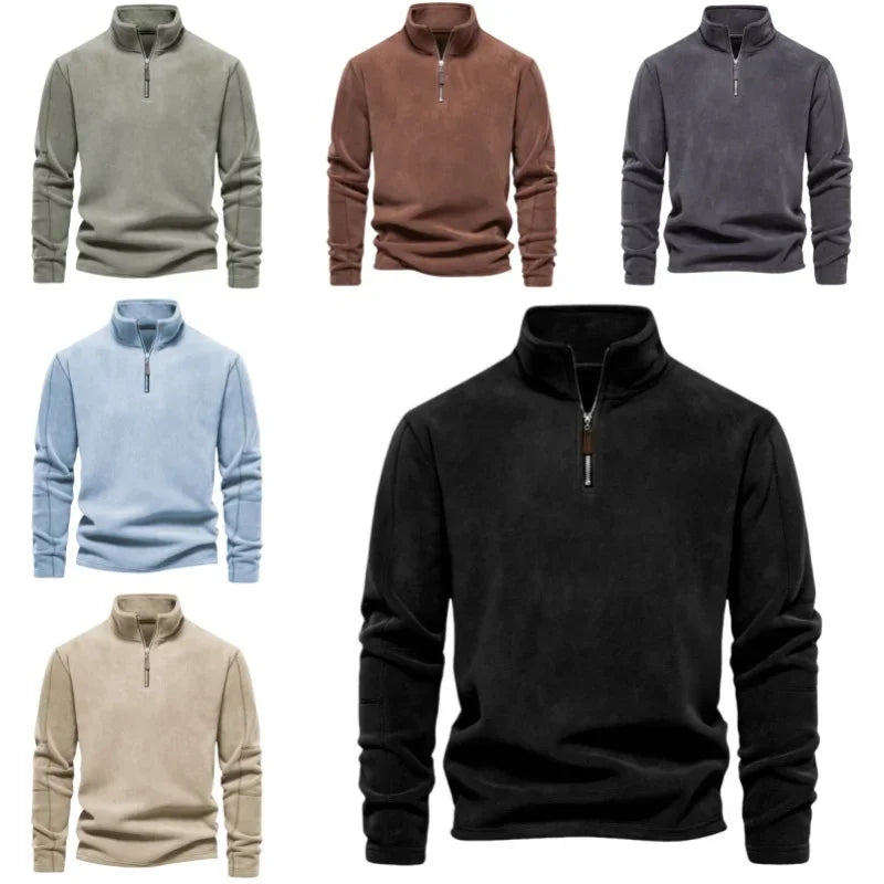 Autumn Winter Warm Pullover Men Casual Fleece Sweatshirts Sweater Male Zip Up Sweatshirt Stand Up Collar Blouse Tops Men Clothes