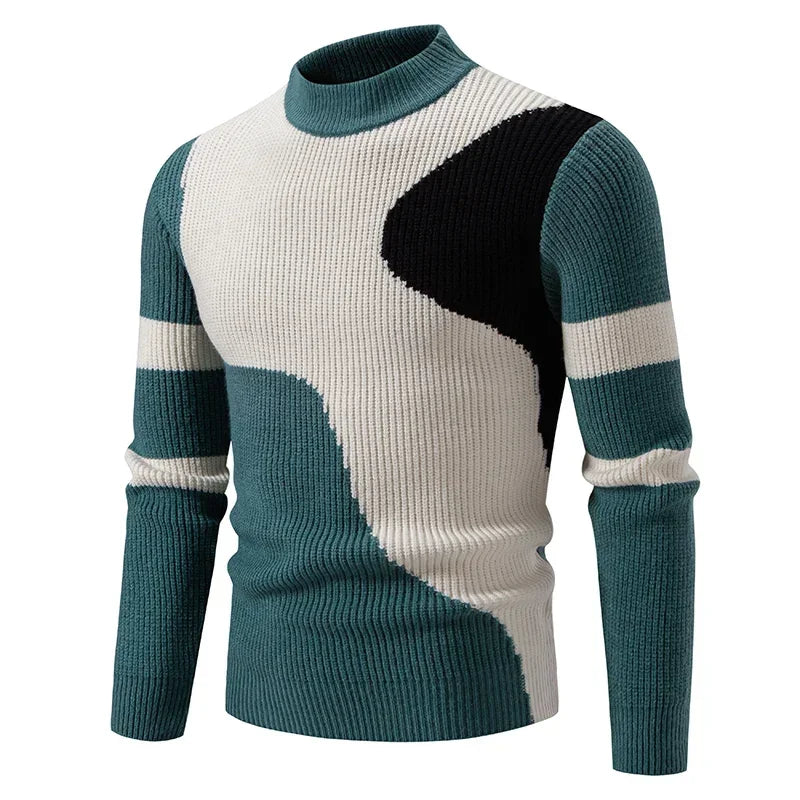 High Quality Men's New Autumn and Winter Casual Warm Color Block Sweater Knit Tops Man Clothes