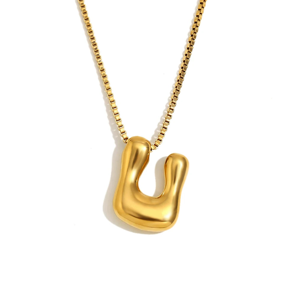E.B.belle Large Size Bubble 26 Letter Pendant Necklace 18K Gold Plated Hypoallergenic Decoration Alphabet Neck Jewelry