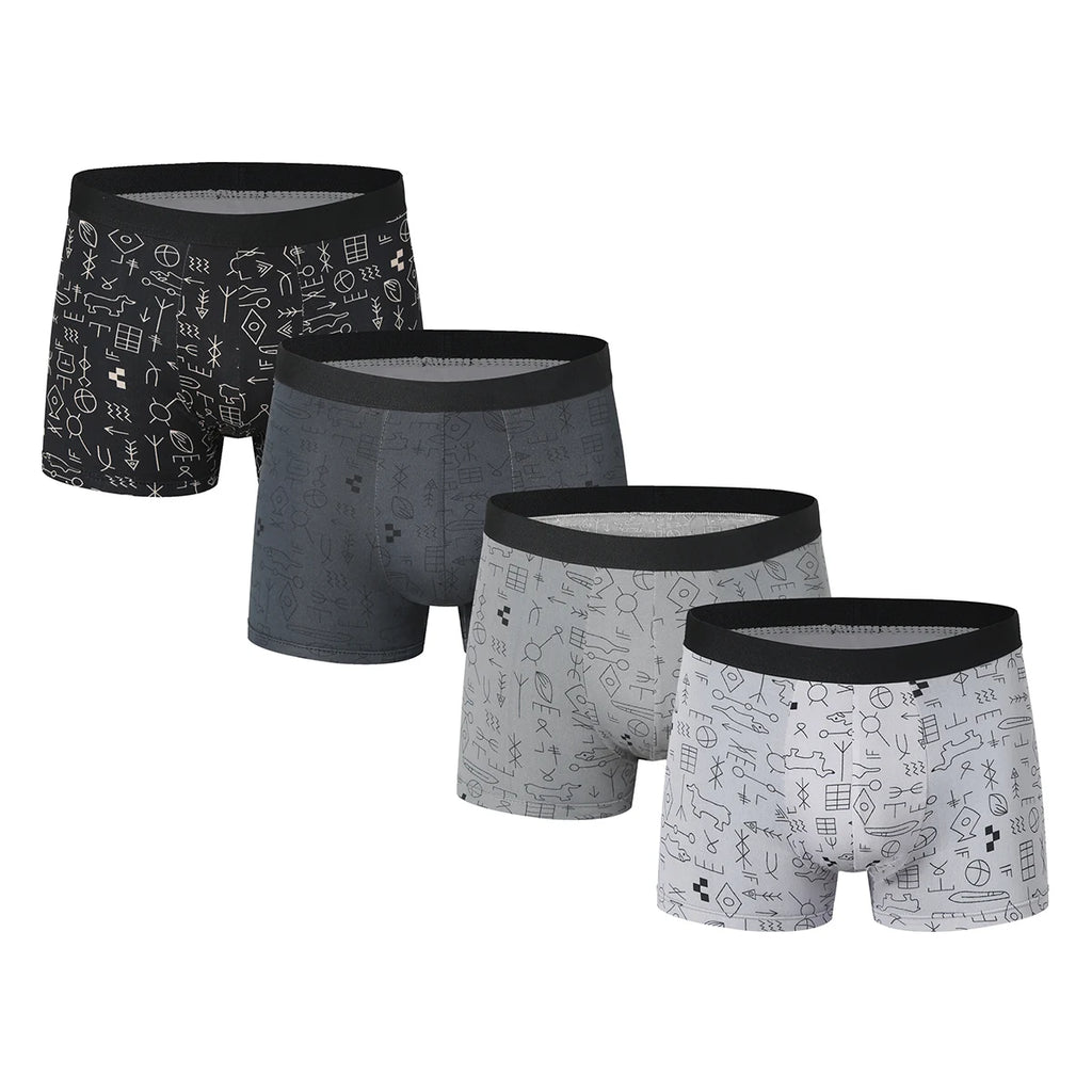 4-piece MEN'S Underwear Comfortable and Fashionable Plus-size Printed Boyshort Maximum 6XL Swimming Trunks for Teenagers.