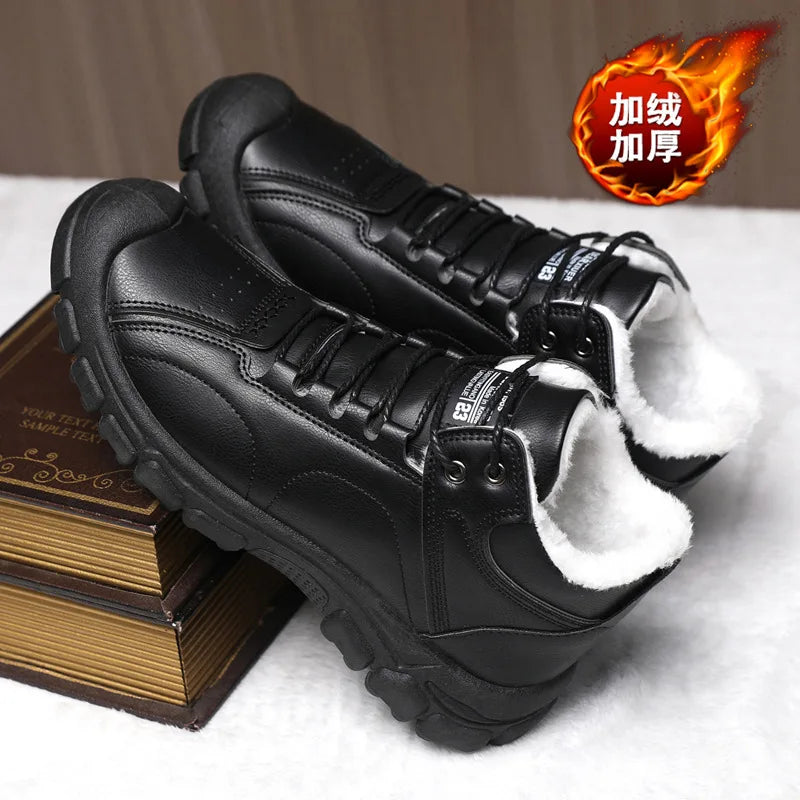 Men's winter thickened and warm snow boots, fashionable solid-color men's boots, soft-soled and soft-top men's shoes