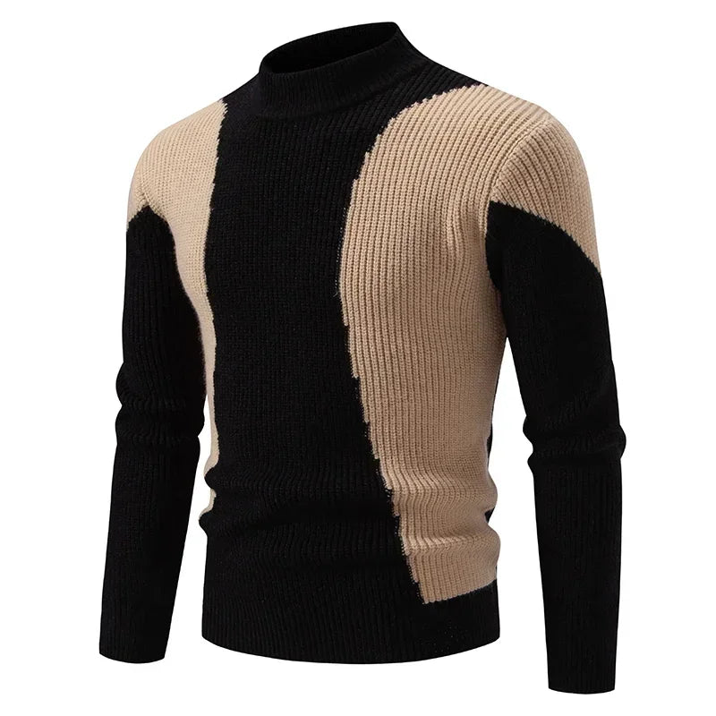 High Quality Men's New Autumn and Winter Casual Warm Color Block Sweater Knit Tops Man Clothes
