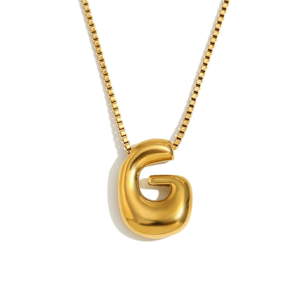 E.B.belle Large Size Bubble 26 Letter Pendant Necklace 18K Gold Plated Hypoallergenic Decoration Alphabet Neck Jewelry