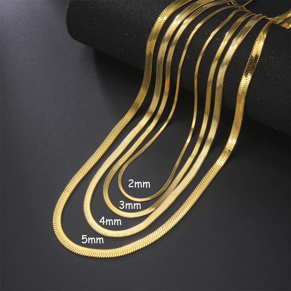 Skyrim Snake Chain Necklace Stainless Steel Gold Color Choker Herringbone Neck Chains for Women Men Jewelry Valentine Gift New