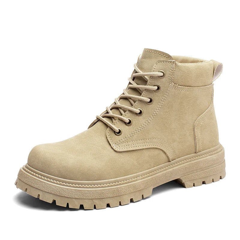 Classic Black Men's Motorcycle Shoes Autumn Winter Platform Leather Boots Man Outdoor Lace-Up Ankle Boots for Men Botas Hombre