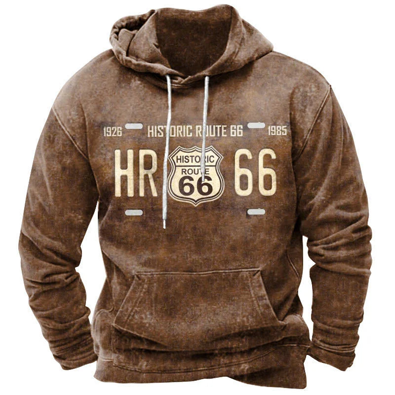 Vintage 66 Route Pullovers For Men Printed Biker Motor Sweatshirt Man Clothes Oversized Long Sleeve Top Tee Shirt Men's Hoodies