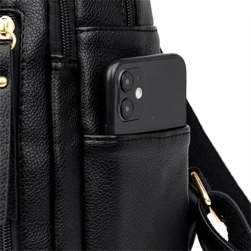 Luxury Women Leather Backpacks for Girls Casual Daypack Black Vintage Backpack School Bags for Girls Rucksack
