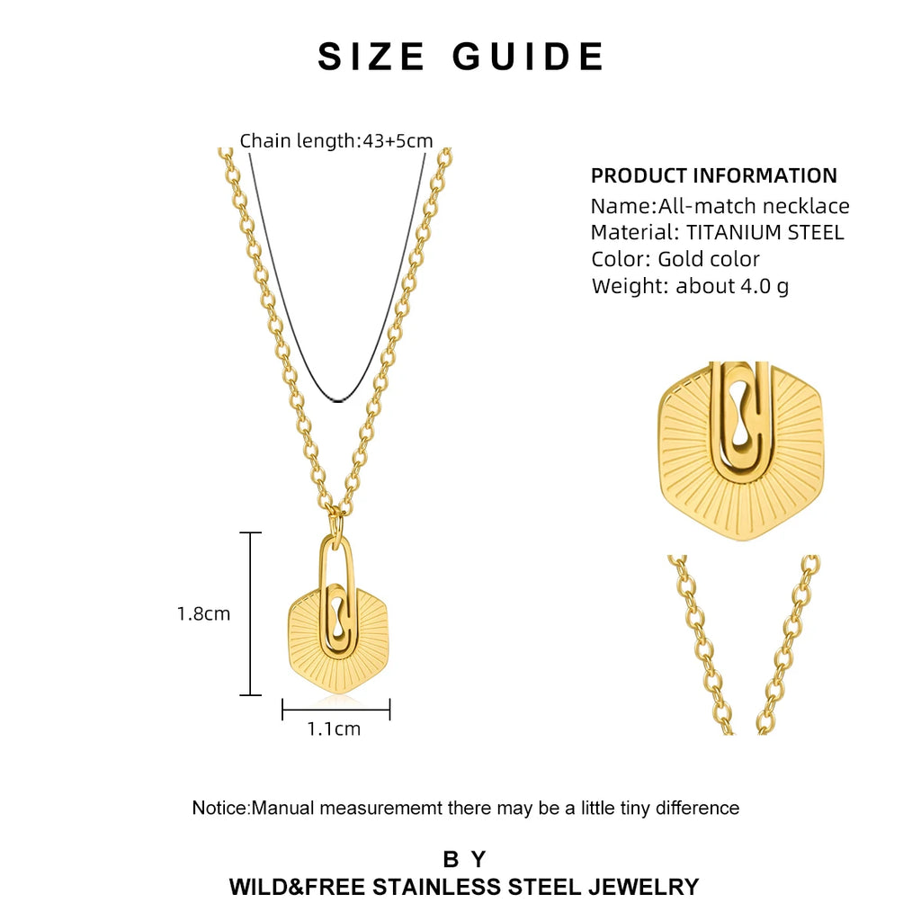 Wild & Free Exquisite Stainless Steel Necklace Real Gold Plated Radiation Texture Pendant for Women Trendy French Neck Chain